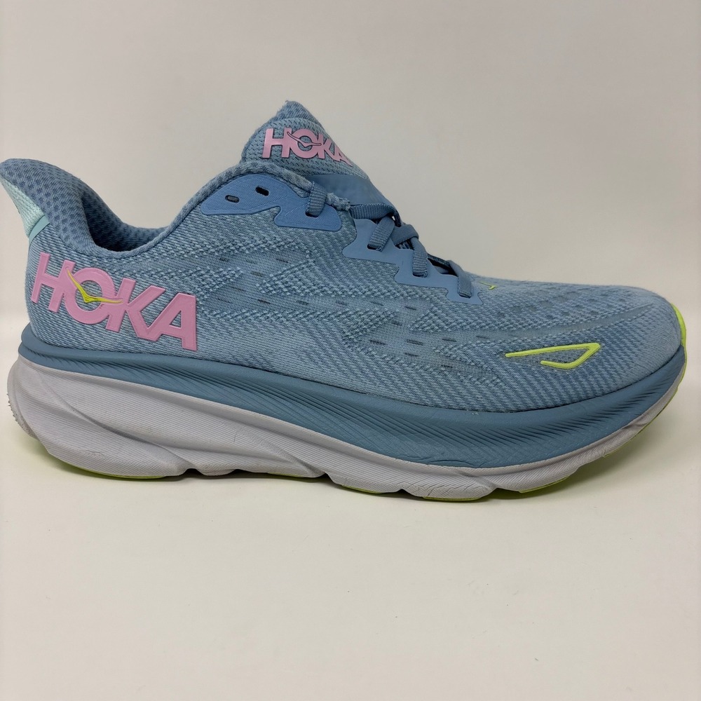Hoka Clifton 9 Women's Size 11D Wide Pink Blue Athletic Running Shoes Sneakers